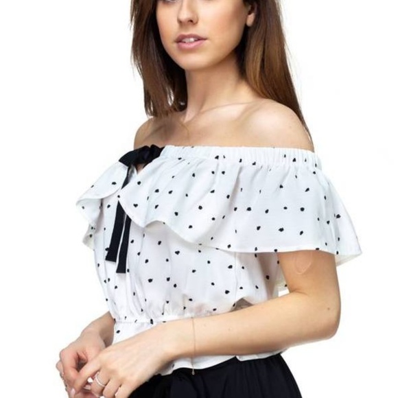 Over Polka Dot Off The Shoulder Woven Cropped Top - Picture 2 of 4